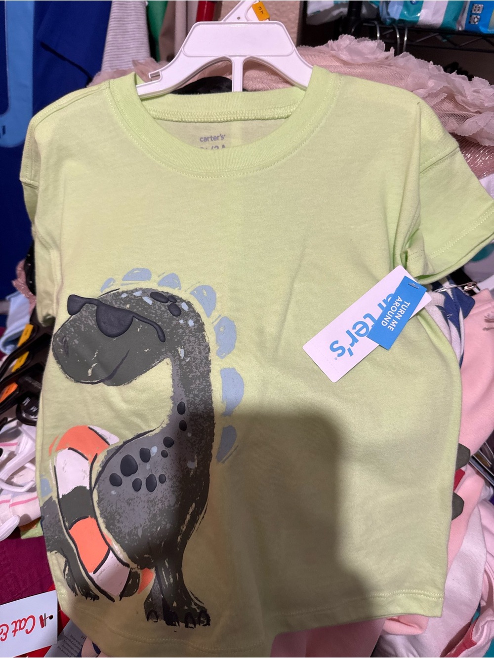 Carter's Light Green Short Sleeve Tee with Cool Gray Dino Graphic
